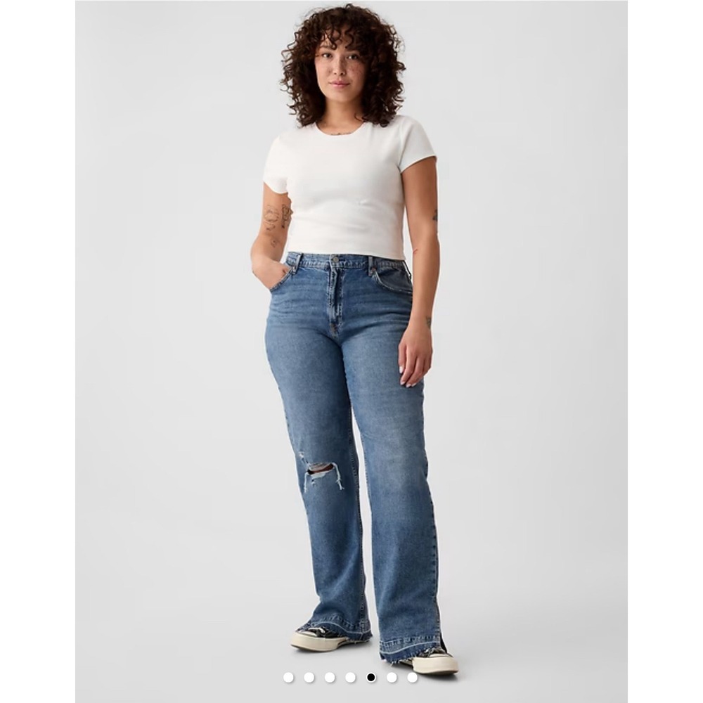 Retro 90s Loose Fit Jeans Mid Rise NWT Size 14 Raw Hem Distressed Denim Organic